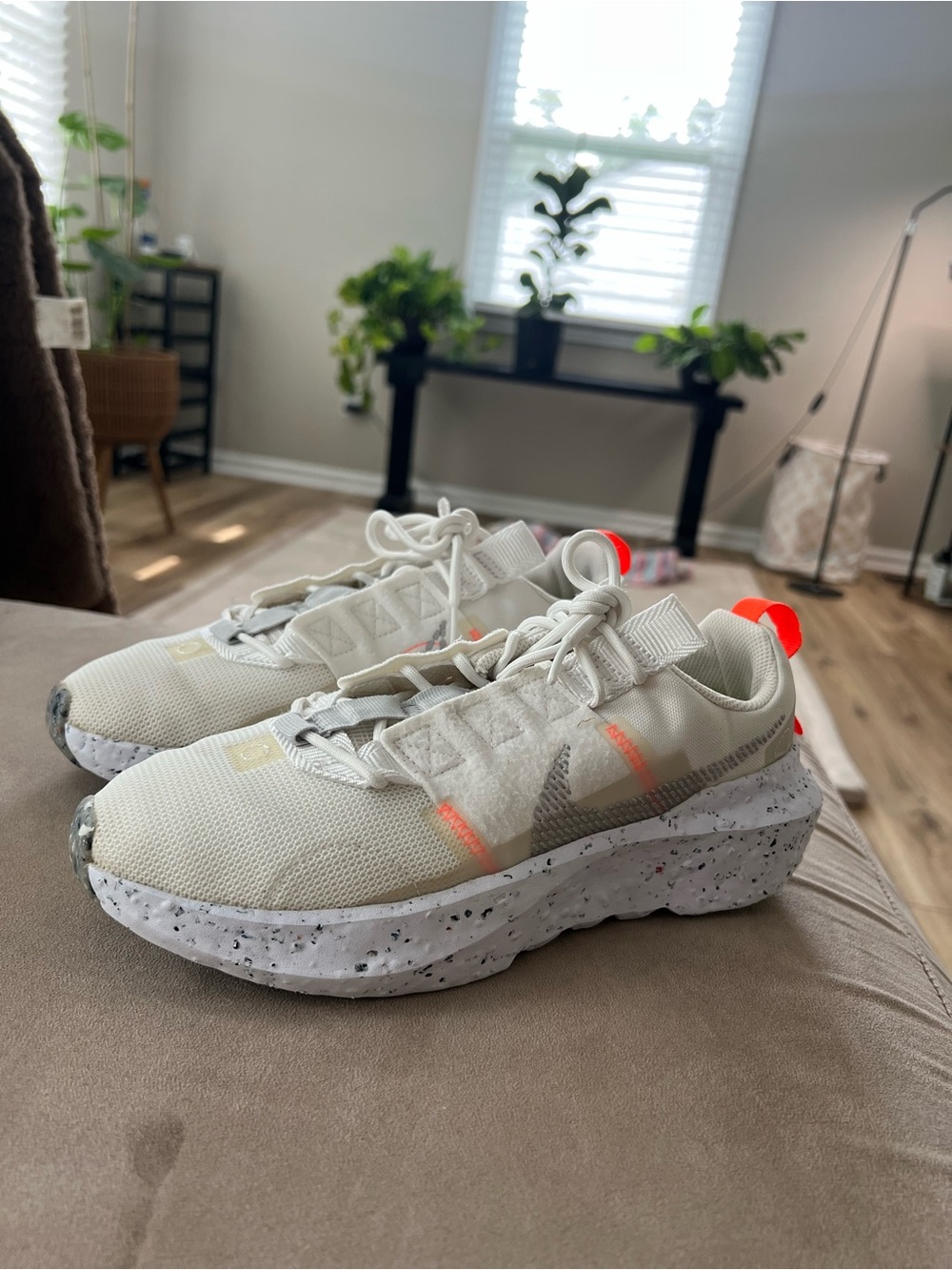 Nike Off-White Knit Sneakers with Neon Orange Pull Tabs